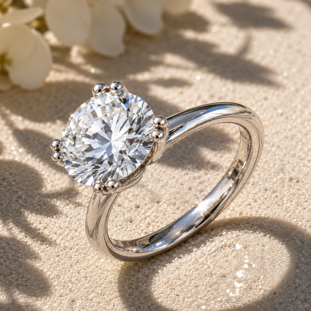 Round Diamond Solitaire Engagement Ring (White Gold)