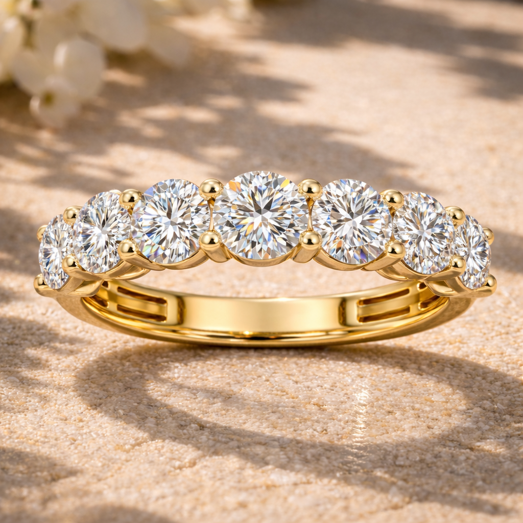 7-Stone Round Diamond Wedding Band (Yellow Gold)