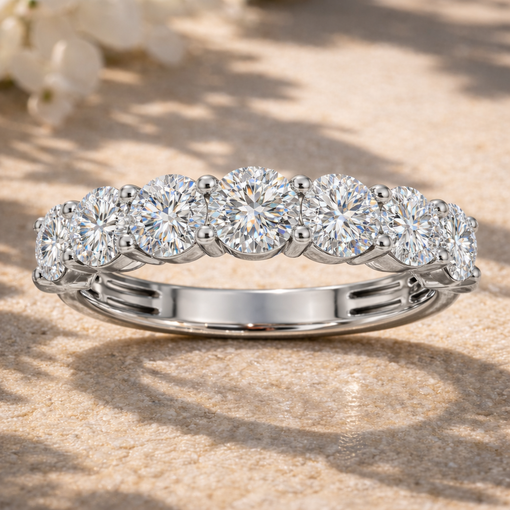 7-Stone Round Diamond Wedding Band (White Gold)