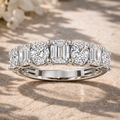 7-Stone Oval & Emerald Diamond Wedding Band (White Gold)