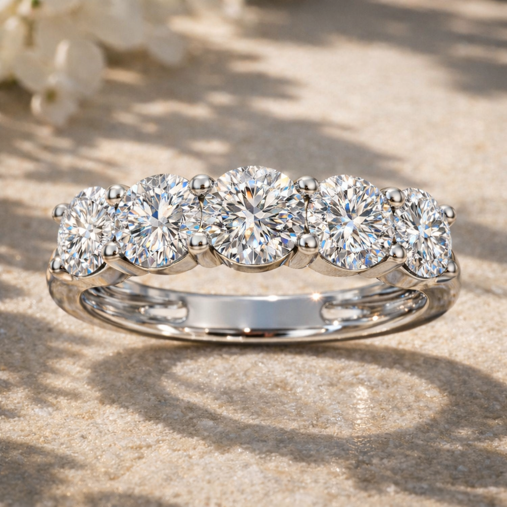 5-Stone Round Diamond Wedding Band (White Gold)