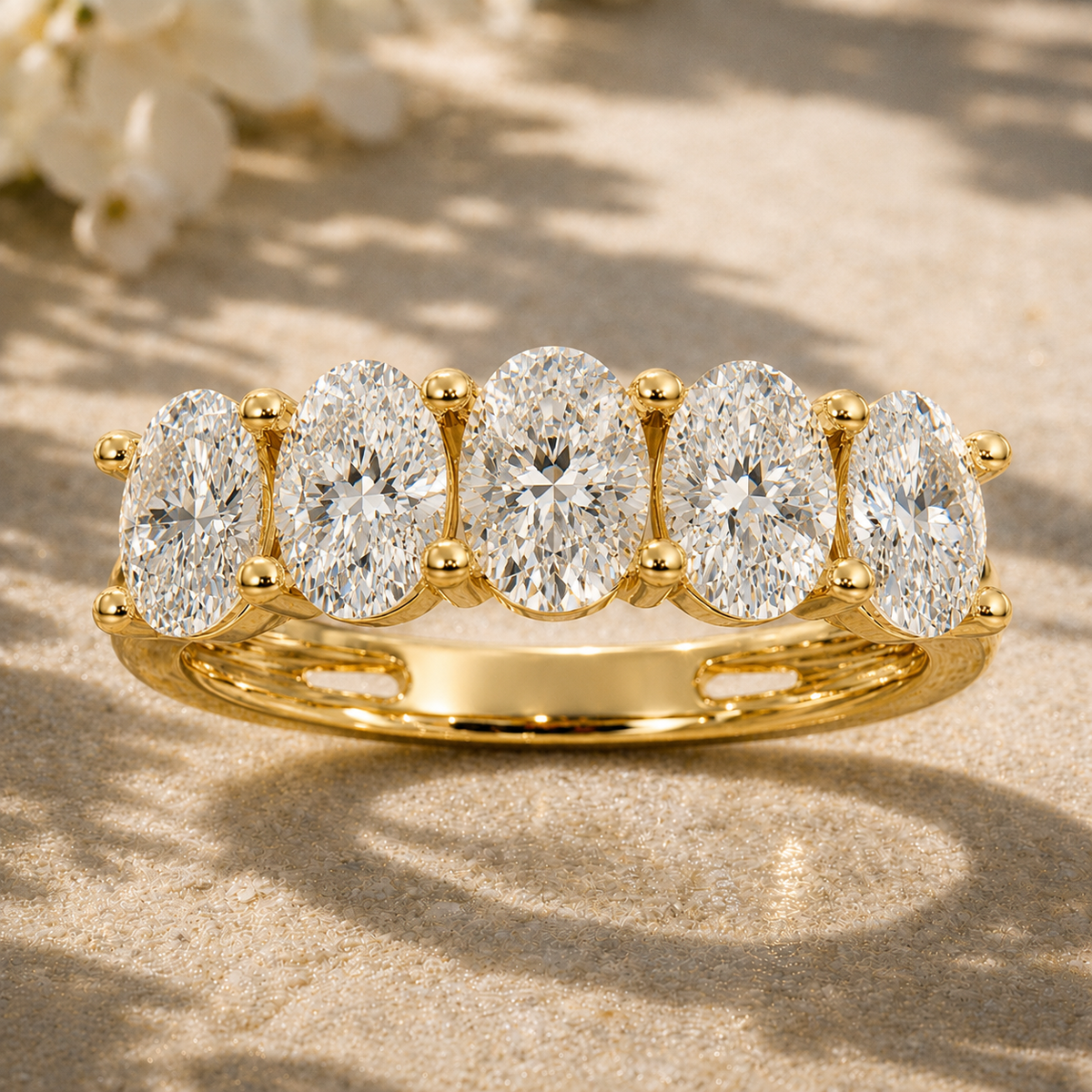5-Stone Oval Diamond Wedding Band (Yellow Gold)
