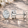 Oval Bezel Diamond Stud Earrings (White Gold)