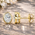 Oval Bezel Diamond Stud Earrings (Yellow Gold)