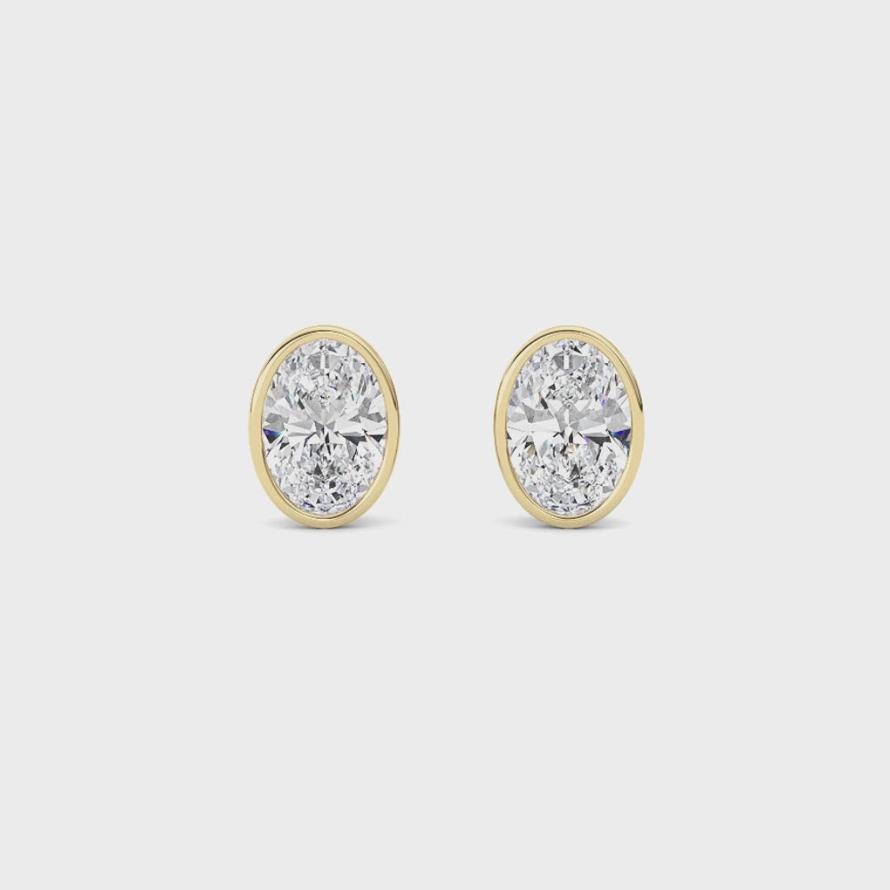 Oval Bezel Diamond Stud Earrings (Yellow Gold)